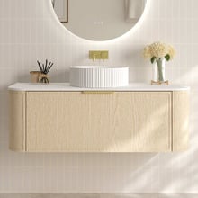 Ulualoha 1200mm Natural Oak Wall Hung Single Vanity with Stone Countertop